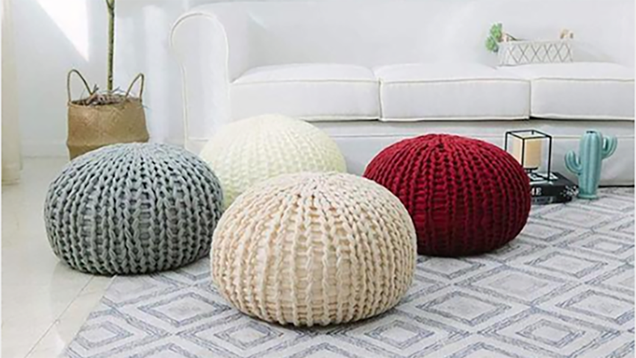 Ultra Plush Chunky Cable Knit Decorative Pouf | $34 | Daily Steals | Promo code KINJAPOUF